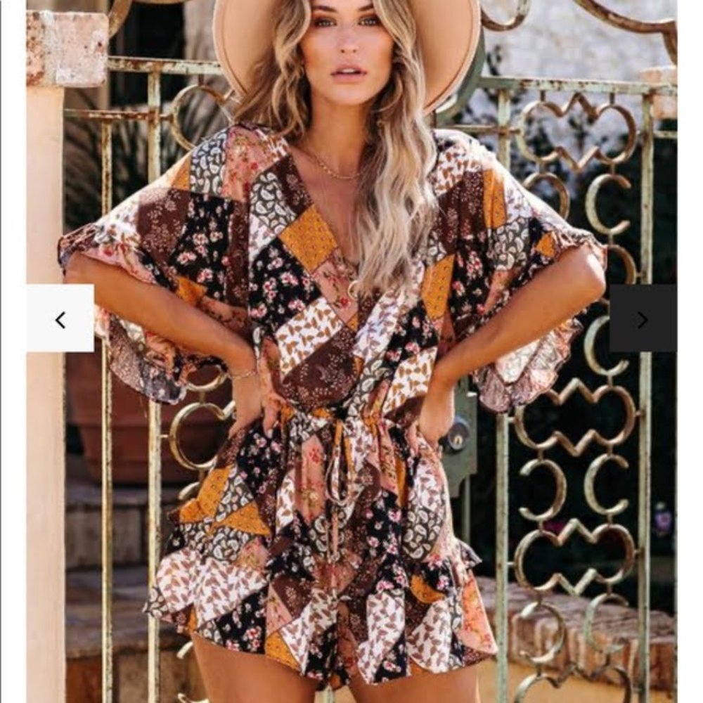Vici Whisked Away Patchwork Ruffle Romper